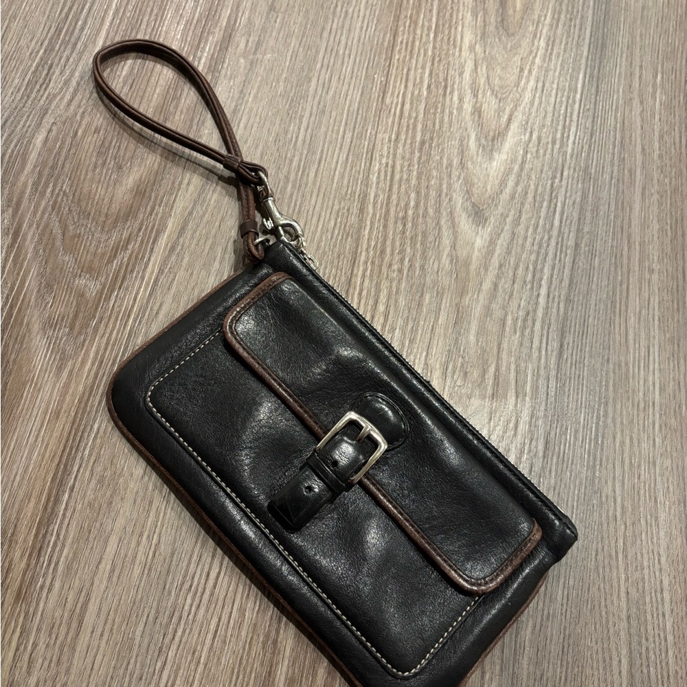 Coach Vintage Black Leather Wristlet Clutch